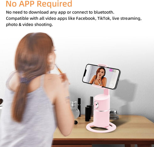 Mcbazel Auto Face Tracking Tripod for Live Vlog Streaming, 360° Rotation, Rechargeable Battery, Pink Phone Camera Mount