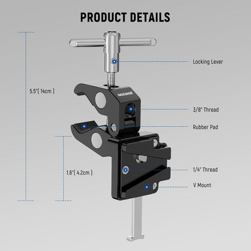 NEEWER Mini V Mount Battery Plate with Wide Super Crab Clamp & QR Lock for Tripod Light Stand