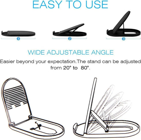 Cell Phone Stand for Desk, 6 Pack Black Portable Foldable Desktop Holder, Adjustable Universal Multi-Angle Cradle