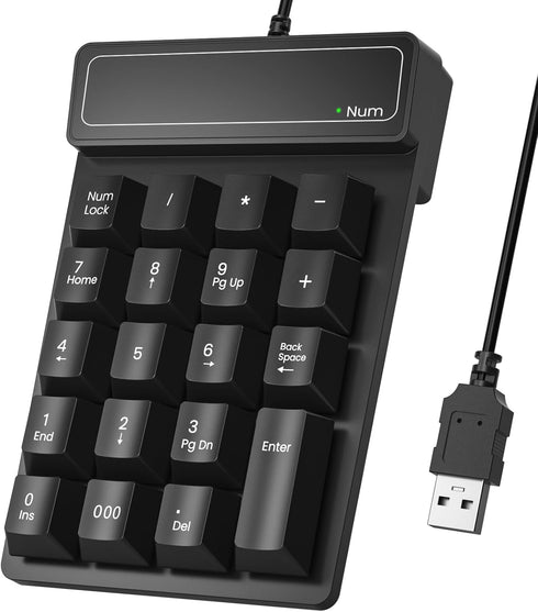 JPHTEK Wired USB Numeric Keypad 19 Key Number Pad Keyboard, Portable Financial Accounting