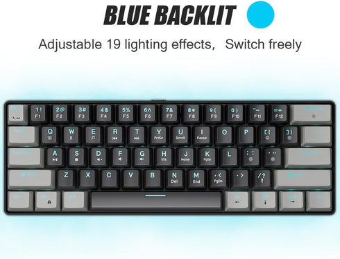 abucow 60% 61 Mechanical Gaming Keyboard Blue Switch Wired Compact Keyboard Anti-Ghosting No-Conflict Swappable keycaps