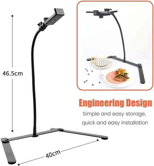 Adjustable Tripod with Cellphone Holder, Overhead Phone Mount for Live Streaming, Online Video, Food Crafting, Demo