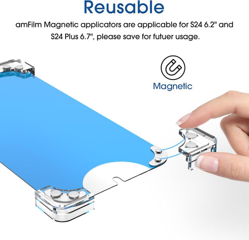 amFilm 3+3 Pack Auto-Alignment Magnetic OneTouch Tempered Glass Screen Protector for Samsung Galaxy S24 Plus 6.7” + 3