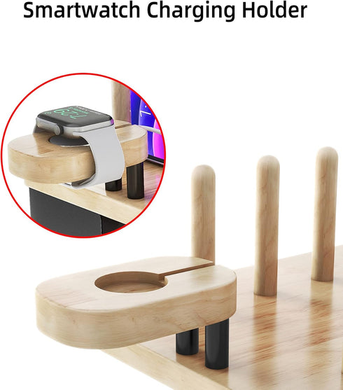 Metal Charging Station for Multiple Devices, New Upgrade Wood Charging Station for Phone, Tablet, Smart Watch Holder,