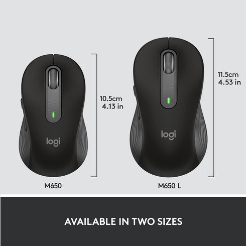 Logitech Signature M650 L Full Size Wireless Mouse for Large Hands, 2-Year Battery, Silent Clicks, Bluetooth, Black