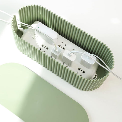 FABROK Cable Management Box, Small Green Cord Organizer with 10 Cable Ties, Power Strip Storage for Charger