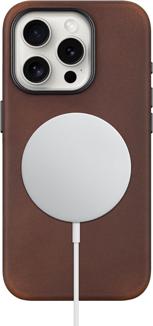 maogoam Genuine Crazy Horse Leather Case for iPhone 15 Pro Max, Dark Brown, Indiana-Jones Style, Compatible with MagSafe