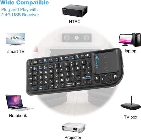 Beastron 2.4G PS3. X1-Black Rii Mini Wireless Keyboard with Touchpad Mouse,Lightweight Portable Controller with USB