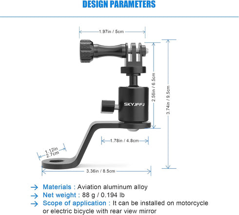 Motorcycle Sports Camera Holder for Gopro Hero 8/9/10/11/12, YI, AKASO, SJCAM, DJI Osmo Action Cameras