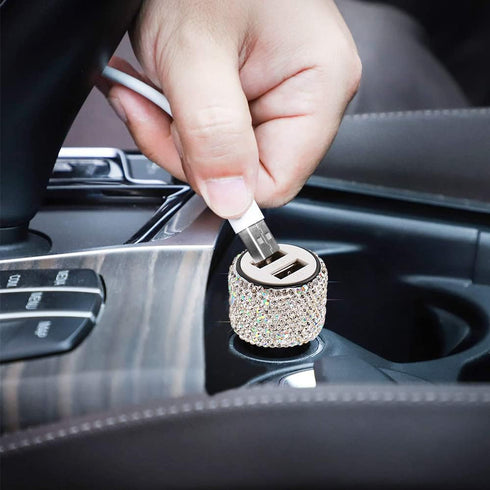 Dual USB Car Charger, 5V/2.4A Bling Fast Charge Dual Port USB Car Adapter, Compatible with All Chargers