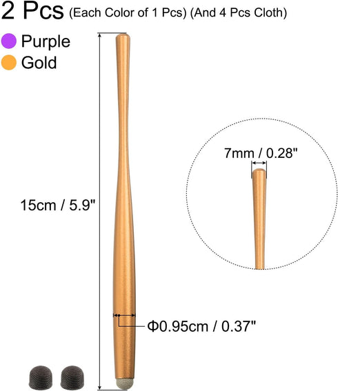 MECCANIXITY 2pcs Stylus Pens for Touch Screens Slim Universal Capacitive Stylus Pen for All Capacitive Touch Screen Device with 4 Fiber Fine Tips, Purple Gold