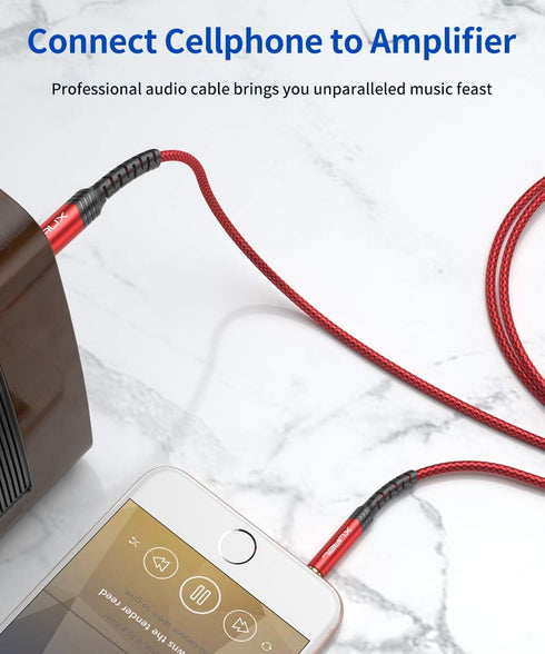 JSAUX 4FT Stereo Audio Cable, 6.35mm Male to 3.5mm Male TRS, Bidirectional for Guitar, iPod, Laptop, Speaker, Red