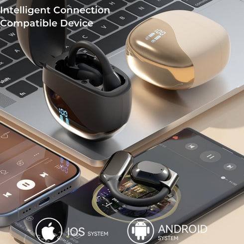 Open Ear Gaming Headphones, Air Conduction HiFi IPX5 Noise Cancelling Wireless Bluetooth Earbuds with Mic for