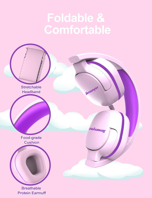 Kids Headphones with Safe Volume Limiter, 3.5mm Wired On-Ear Headphones for School, HD Stereo Sound (Pink)