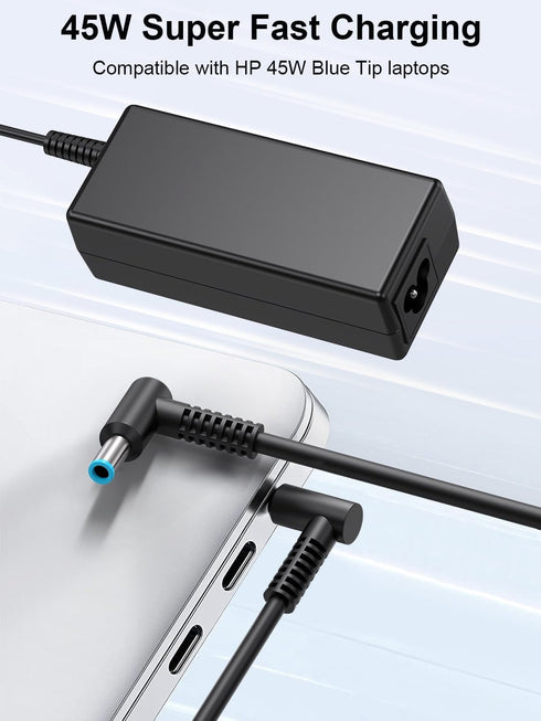 45W Charger for HP Laptop, Blue Tip, Compatible with Pavilion x360 11 13 15, Zbook 14u G4 G5, Notebook 15