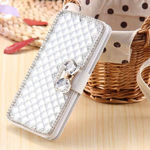 Omio Wallet Case for Galaxy Note 10 Plus, Luxury Bling Diamond Card Holder with Stand Feature (White)