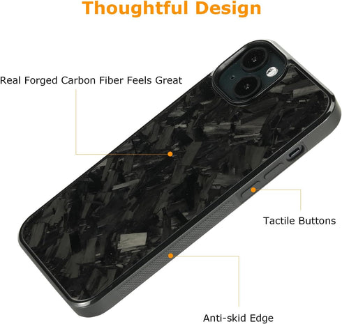 molzar Grip Series Case for iPhone 15 Plus with Real Forged Carbon Fiber, Built-in Metal Plate for Magnetic Mount,