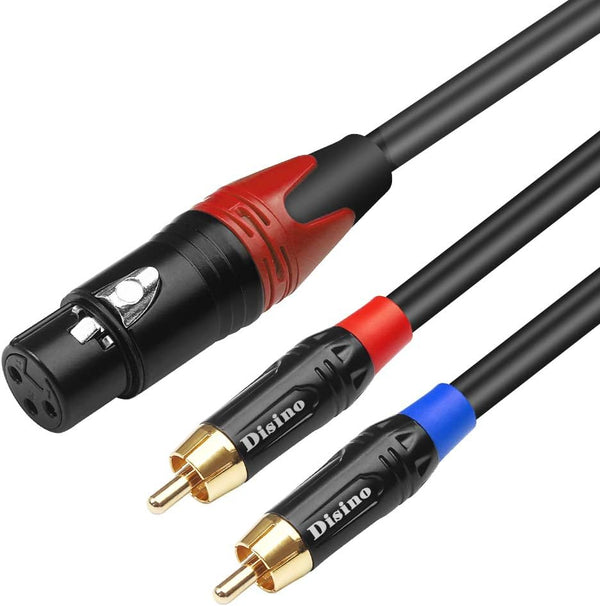 Disino Female XLR to Dual RCA Y Splitter Patch Cable, Unbalanced XLR Female to 2 RCA Stereo Audio Interconnect
