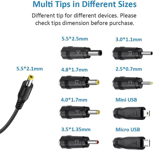 Powseed Universal AC Adapter, 3V to 12V, 12W AC/DC Power Adapter for Household Electronics, Routers, Speakers