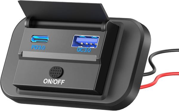 12V USB Outlet Surface Mount, PD USB C 30W and QC 3.0 18W USB Ports for Car, Replacement Charger Socket Panel