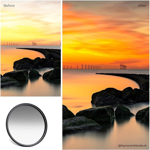 K&F Concept 52mm Soft GND8 (3 Stop) Lens Filter, Soft Graduated Neutral Density Filter with 28 Multi-Layer Coatings