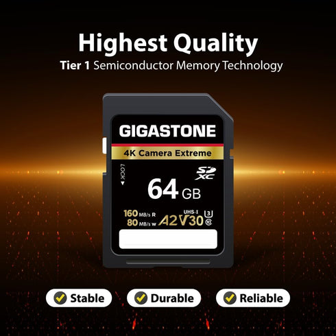 Gigastone 5-Years 64GB 4K A2 V30 U3 1 Data Recovery SD Card, Camera Extreme, SDXC Memory Card High Speed UHD Video