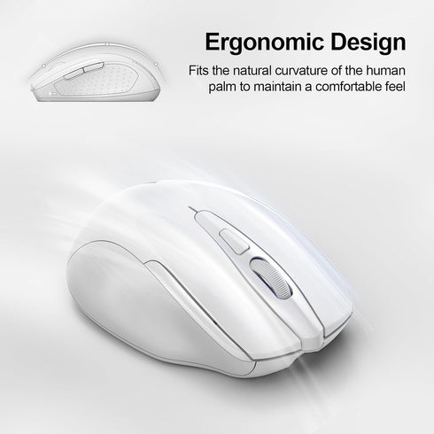 TECKNET Rechargeable Wireless Mouse, 2.4G Silent Mouse, 6 Adjustable DPI, Ergonomic Cordless Mouse for Laptop, White