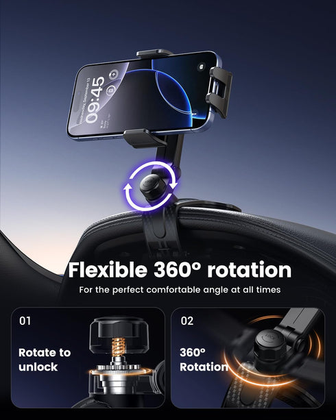 Vpryhuan 360 4-7" Dashboard Car Phone Holder Mount with Anti-Drop Clip - Rotation Multifunctional Cell Phone Holder Car