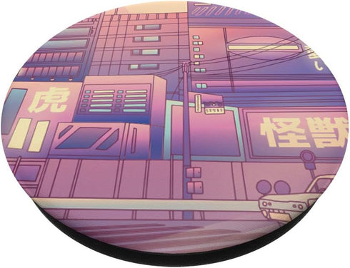 Pink and Purple Japanese City Landscape Vaporwave PopSockets Swappable PopGrip