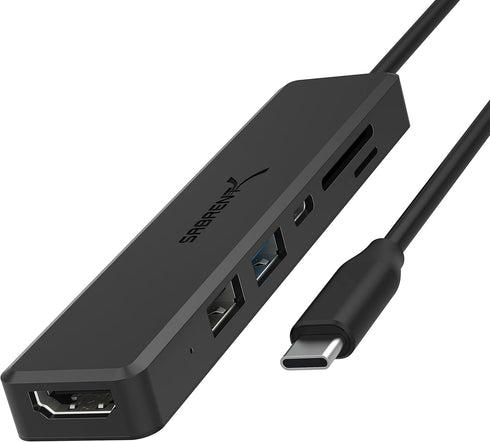 SABRENT Multi-Port USB Type-C Hub with 4K HDMI, Power Delivery 60 Watts, USB 3.0, USB 2.0, SD/microSD Card Reader