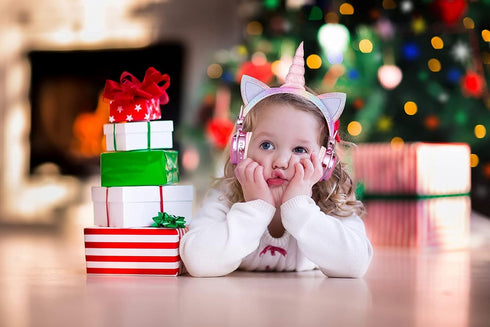 Kids Wireless Headphones - LED Light Up Bluetooth Unicorn Headphones with Microphone for School/Xmas/Online Study