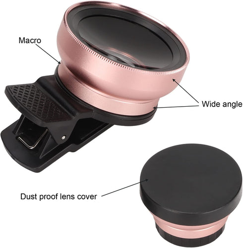 2 in 1 Cell Phone Lens Kit, Professional 0.45X Wide Angle 12.5X Macro Phone Camera Lens with Clip, Detachable HD Lens
