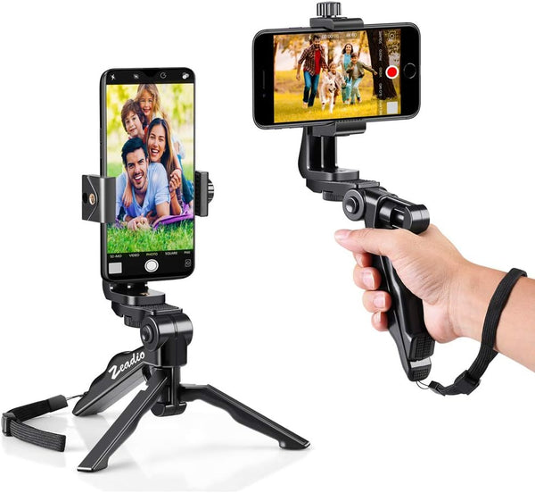 Zeadio Mini Smartphone Tripod Grip Stabilizer, Desktop Stand with Phone Holder for All iPhone and Android Smartphones