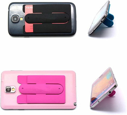 Card Holder with Cell Phone Stand, Stick-on Silicon Rubber Smartphone Sleeve Support Wallet (6pcs)