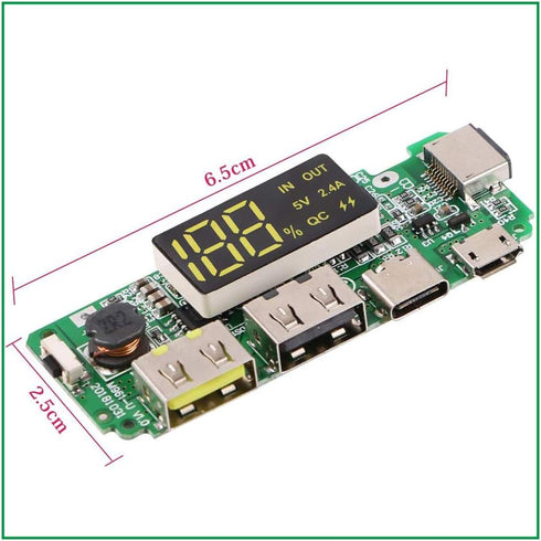 1Pcs 18650 Charger Board Lithium Battery Charging Module Dual USB 5V 2.4A MiniType-C Power Bank Module DIY with Overcharge Overdischarge Short Circuit Protection LED Display