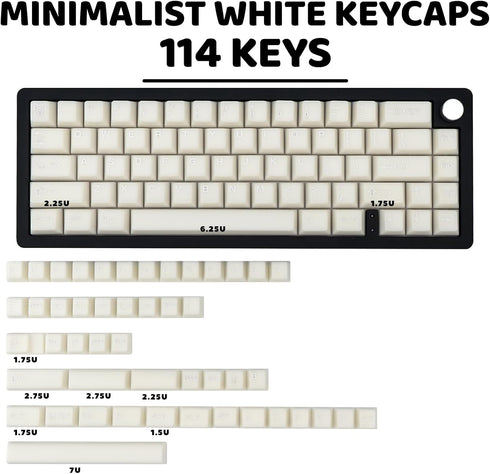 Milky White 114 Keys PBT Keycaps, Minimalist Style Custom Double Shot Cherry Profile Keycaps for ANSI Layout Mechanical