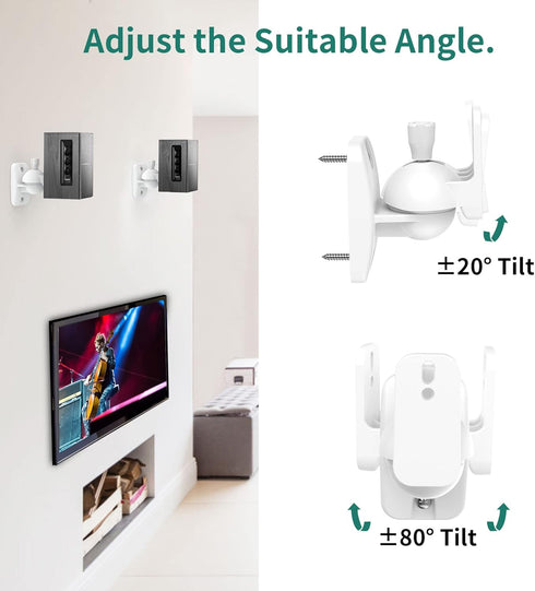 HomeMount Speaker Wall Mount Brackets Kit, Surround Speaker Wall Mounts, Holds up to 8 lbs, 2 Pack, White