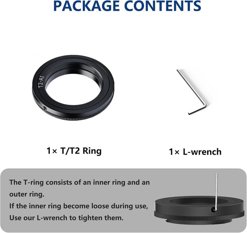 Lightdow T/T2 Mount Lens Adapter Ring for Nikon D5500 D3300 D3200 D5300 D3400 D7200 D750 D3500 D7500 D500 D600