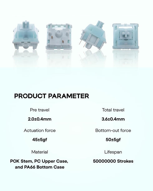 45gf 100 5-Pin PC/PA66 EPOMAKER Creamy Jade Gaming Keyboard Switches, PCS Linear Switch, Pre-Lubed Switch, with Case