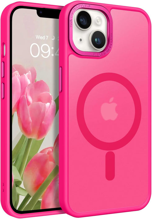 BENTOBEN iPhone 14 Plus Case - Slim Shockproof Magnetic Cover, Translucent Matte Hot Pink, Compatible with MagSafe, 6.7"
