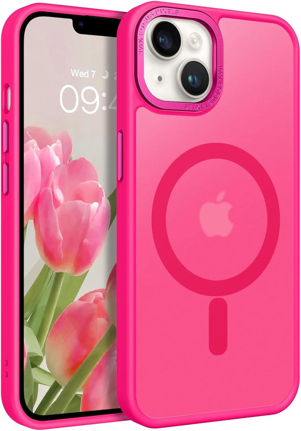 BENTOBEN iPhone 14 Plus Case - Slim Shockproof Magnetic Cover, Translucent Matte Hot Pink, Compatible with MagSafe, 6.7"