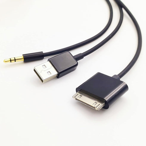 30 Pin to AUX USB, 30 Pin Charger Dock to 3.5mm Car AUX Audio USB Charger Cable for Phone 3G 4G Pod Touch (Black)