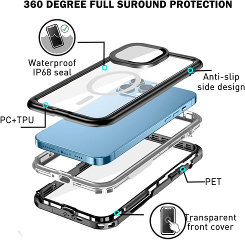 AICase Waterproof Case for iPhone 13 Pro Max (6.7") with MagSafe Support, IP68 Certified Full Body Protection, Snowproof