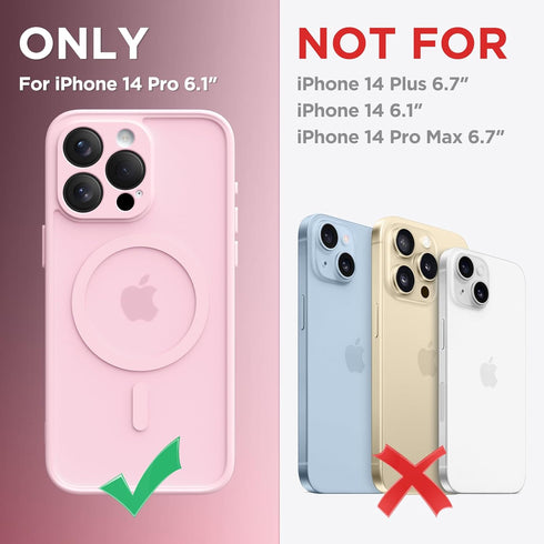 CAPRARO Pastel Pink Magnetic Case for iPhone 14 Pro, Shockproof Slim Thin Cover with Full Camera Protection