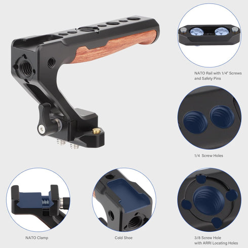 LEFTFOTO Top Handle Quick Release Handgrip with NATO Rail Kit, Wood & Metal Grip for Camera Cage Video Rig