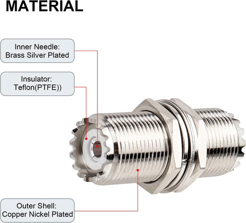 XRDS -RF 2pcs UHF Female to UHF Female Bulkhead Connector 50O Impendence Adapter for CB Radio