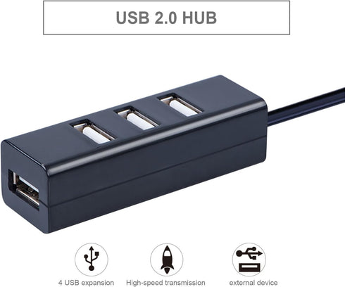 Apoi 4 Port USB Port Splitter Compact Portable High Speed USB 2.0 Data Hub for Windows MacBook PC - Black