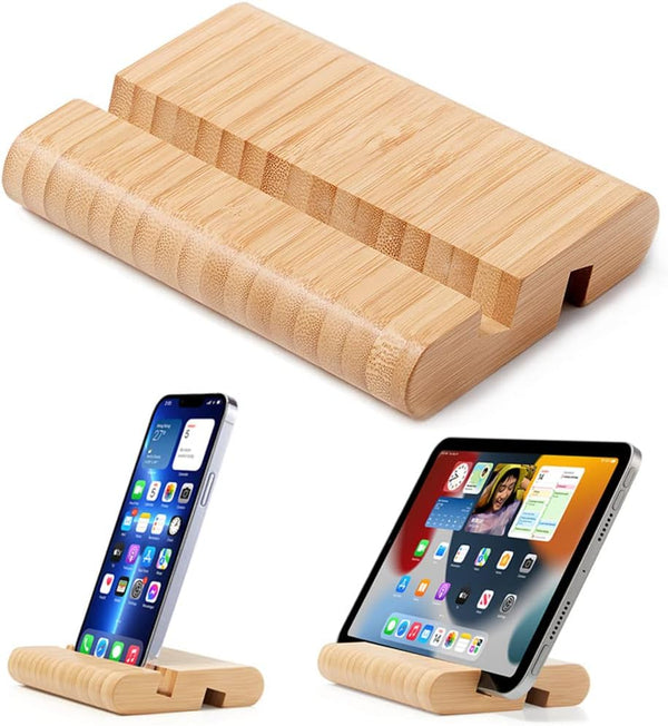 Bamboo Cell Phone Stand Wooden Tablet Holder for Desktop, Mobile Stand for iPhone iPad Tablets and All Phones