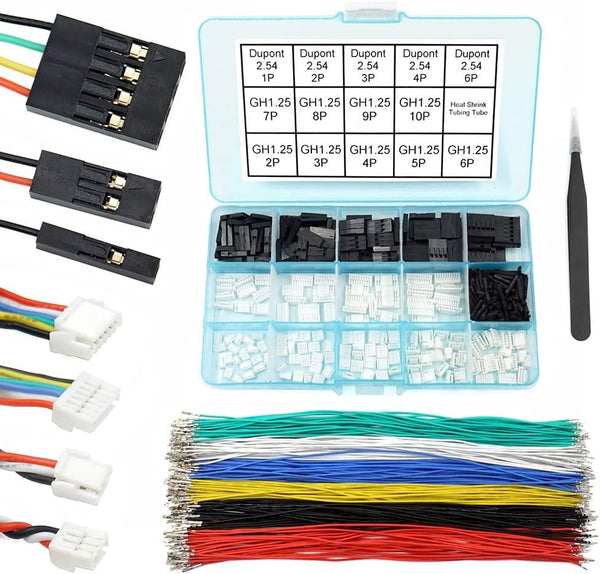 GH1.25 to Dupont2.54 Pre-Crimped Cables and Connectors Kit - Compatible with JST GH 1.25mm