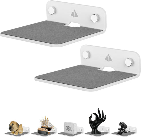 TXEsign 2-Pack 4.25" Acrylic Small Floating Shelves for Speaker Mount, Webcam, Cell Phones, Display Shelf (White, Small)